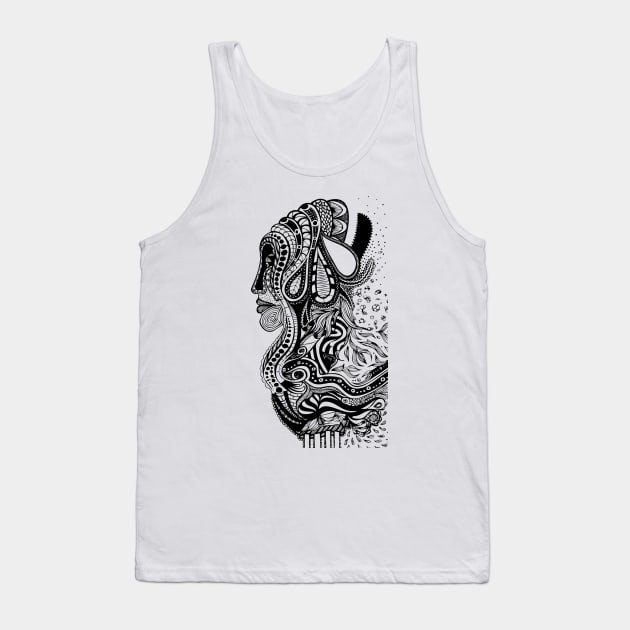 Calm Madness Doodle Black Tank Top by Mijumi Doodles